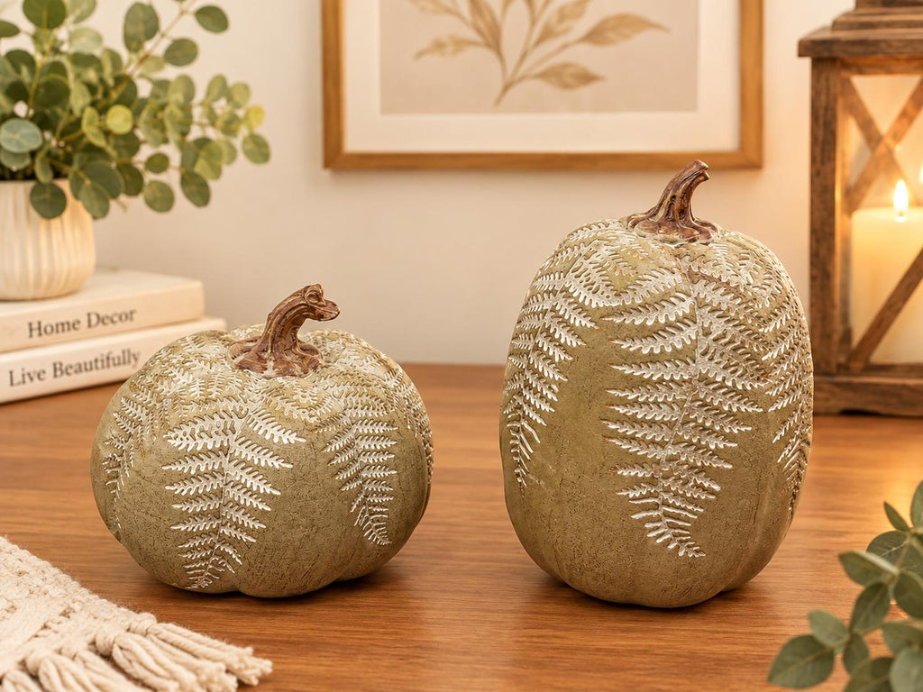 Rustic Textured Pumpkin Décor Set – Set of 2
