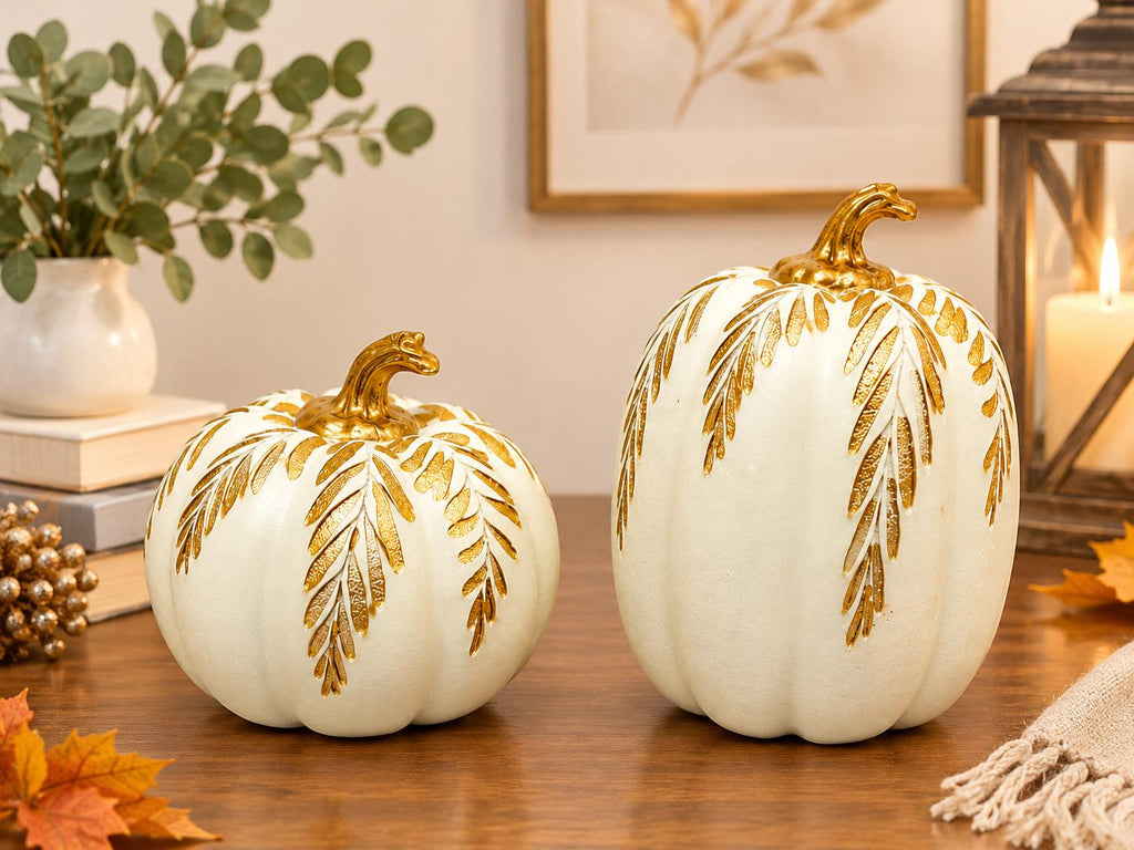 White & Gold Decorative Pumpkin Set – Elegant Fall Home Décor