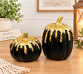 🖤 Luxury Black & Gold Pumpkin Décor Set – Set of 2