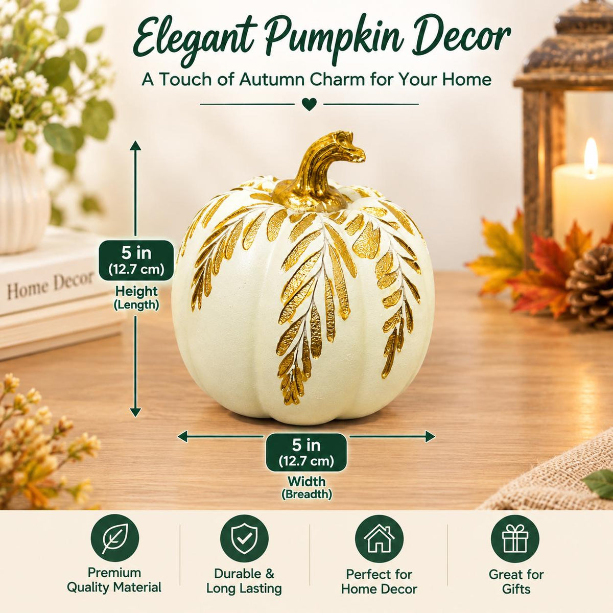 White & Gold Decorative Pumpkin Set – Elegant Fall Home Décor