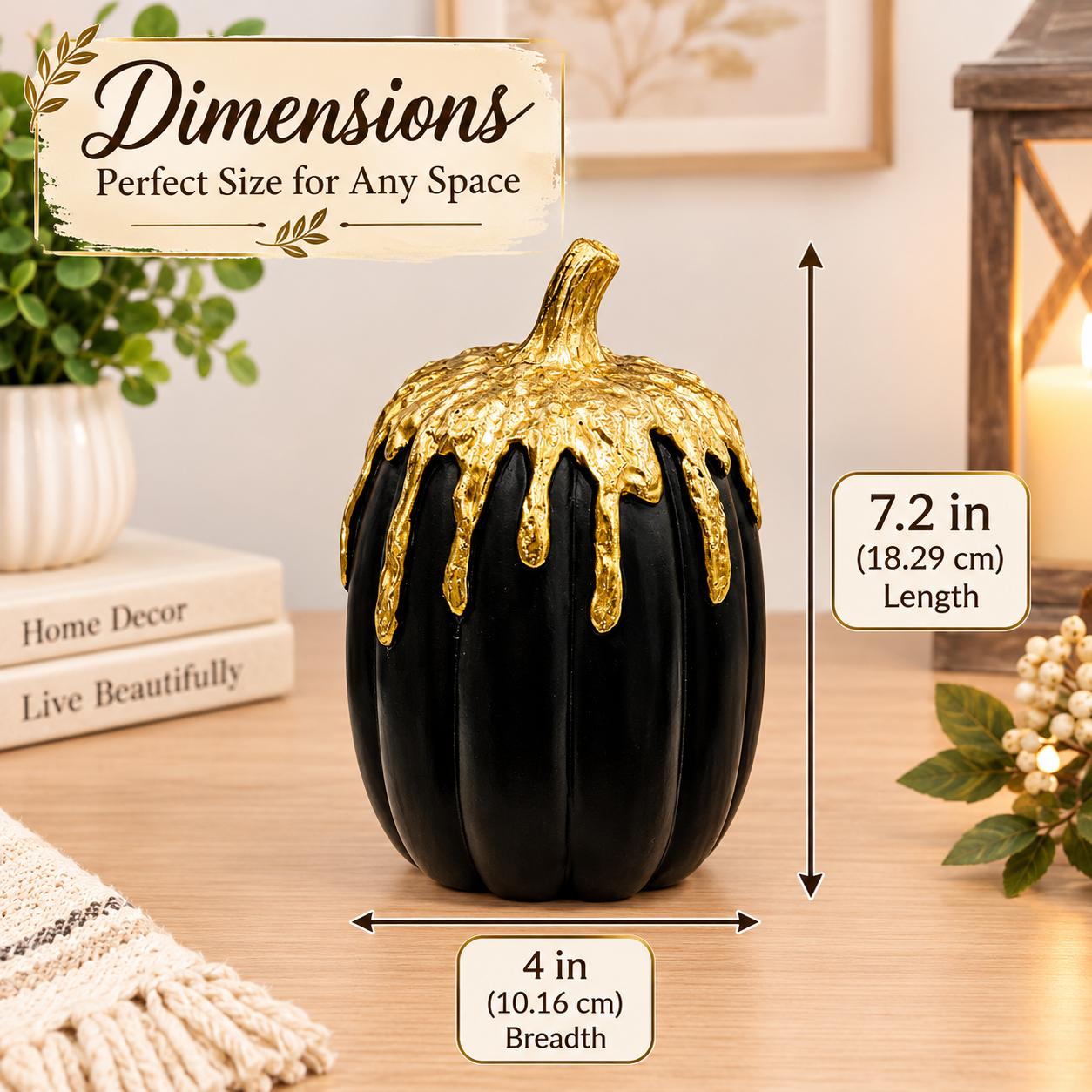 🖤 Luxury Black & Gold Pumpkin Décor Set – Set of 2